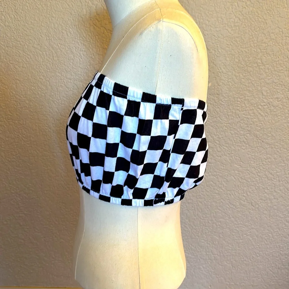 Emma & Sam | Black & White Checkered Cotton Tube Top Retro Classic Top NWT - Picture 2 of 9